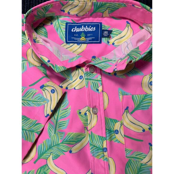 Chubbies Men's Pink Banana Print Short Sleeve Shirt L Tropical Half Button-Up - Picture 2 of 7